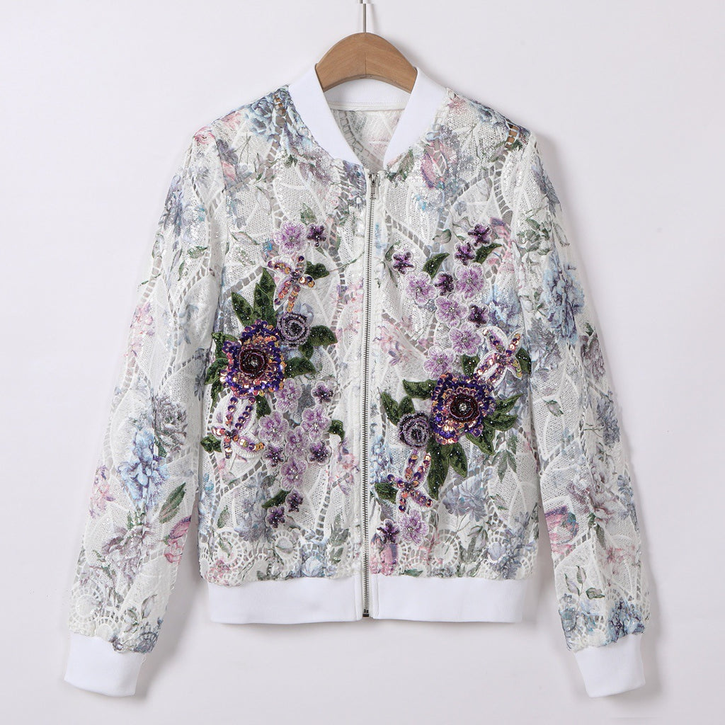 Veste à manches longues brodée en trois dimensions pour femmes