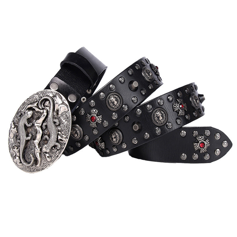 Personnalité Punk Rivet Ceinture en Cuir Homme Performance