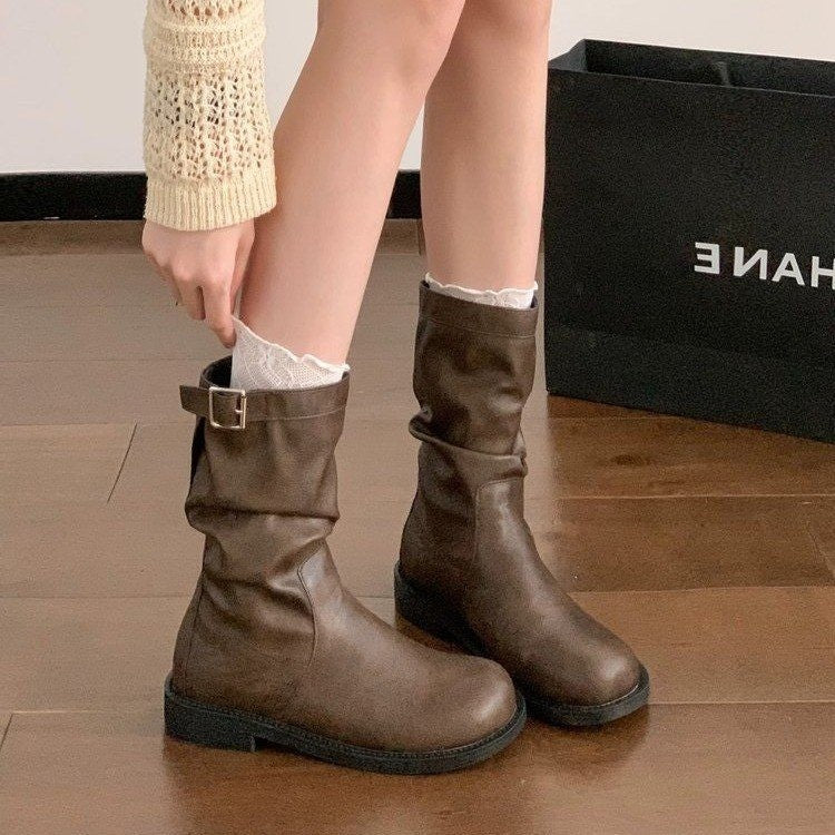 Femmes British Style Ruched Platform Ankle Bottes