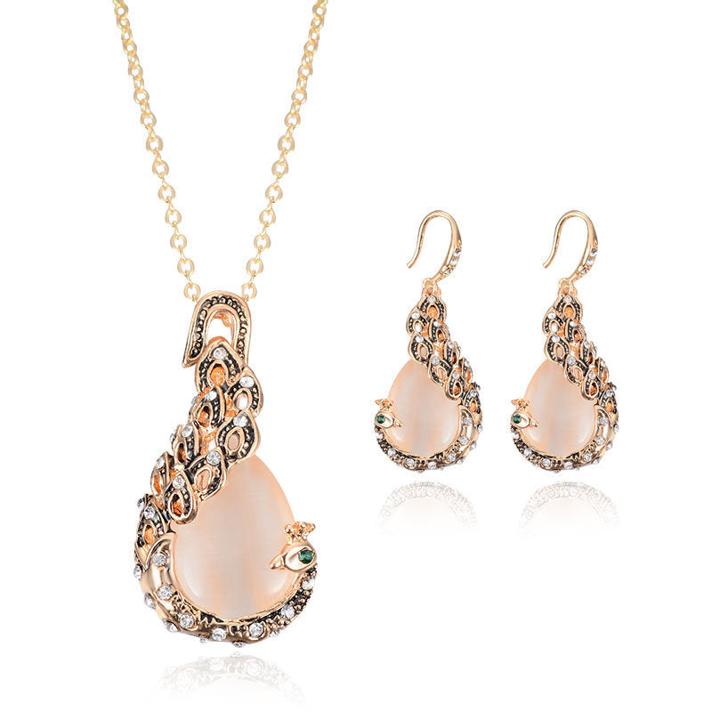 Bijoux de mariée Peacock Gem Collier Boucles d'oreilles