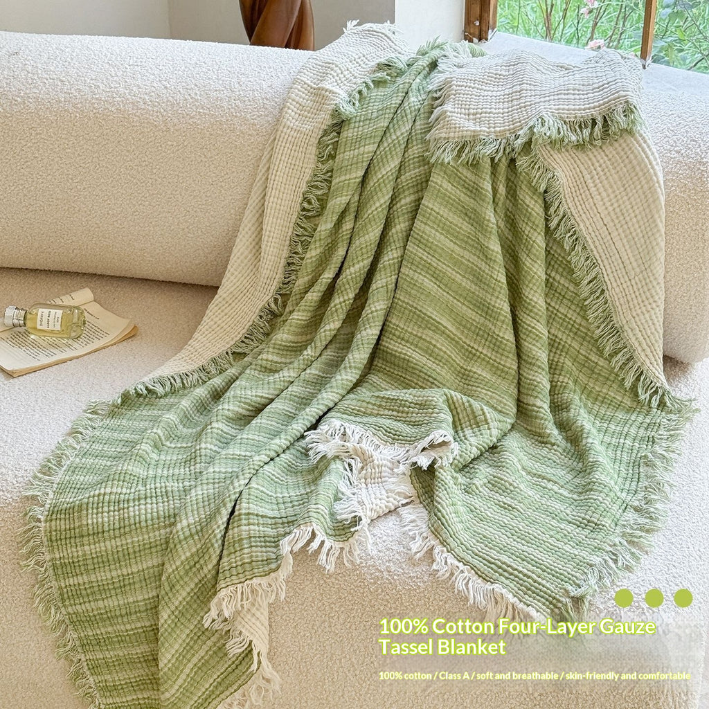 Cotton monocolore Couverture à quatre couches Gauze Tassel