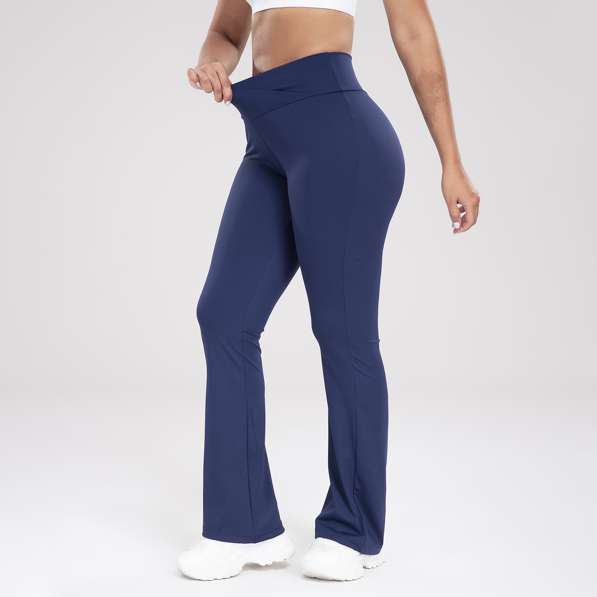 Femmes Crisscross Waist Flared Yoga Pantalons Slim Fit Sports de plein air Casual Bell Bottom Active
