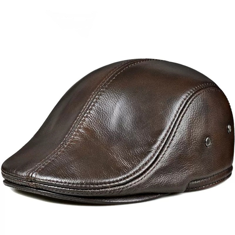 Chapeau en cuir véritable Haut-grain Cowhide Beret chaud Beceau de canard