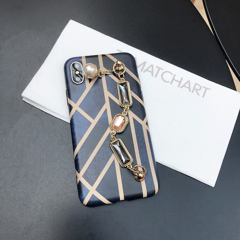 Boîtier de téléphone de bracelet en strass rhombus géométrique