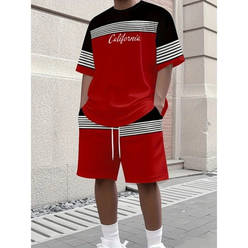 Gradient Lettre 3D numérique impression T-shirt et shorts ensemble hommes tendance motif deux pièces Outf