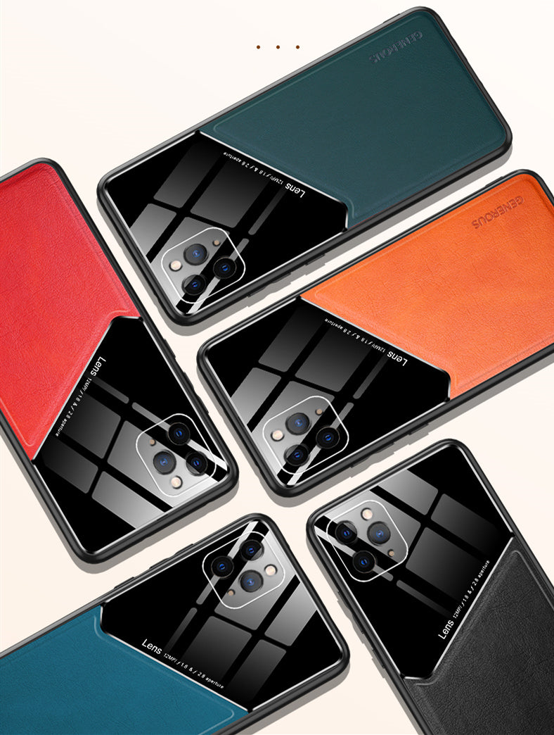Boîtier en cuir magnétique grain téléphone mobile objectif complet