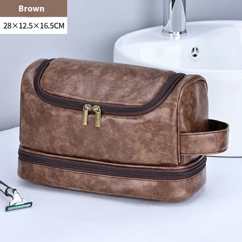 Leather Cosmetics Sac de rangement Travel Sac de toilette Portable Hommes Business Simplicité Porta