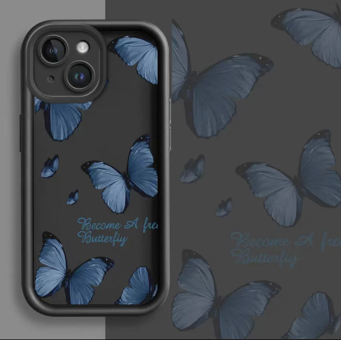Boîtier de téléphone bleu imprimé papillon résistant à la chute
