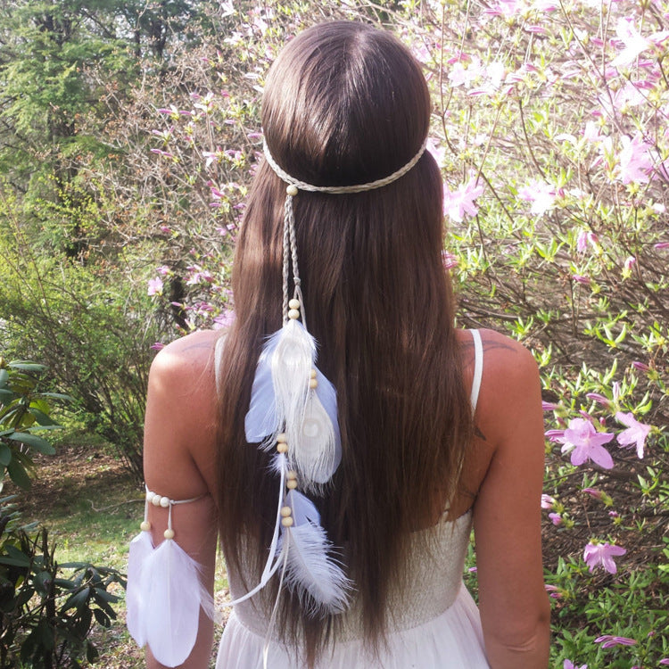 Peacock plume corde en cuir pendentif cheveux ornement
