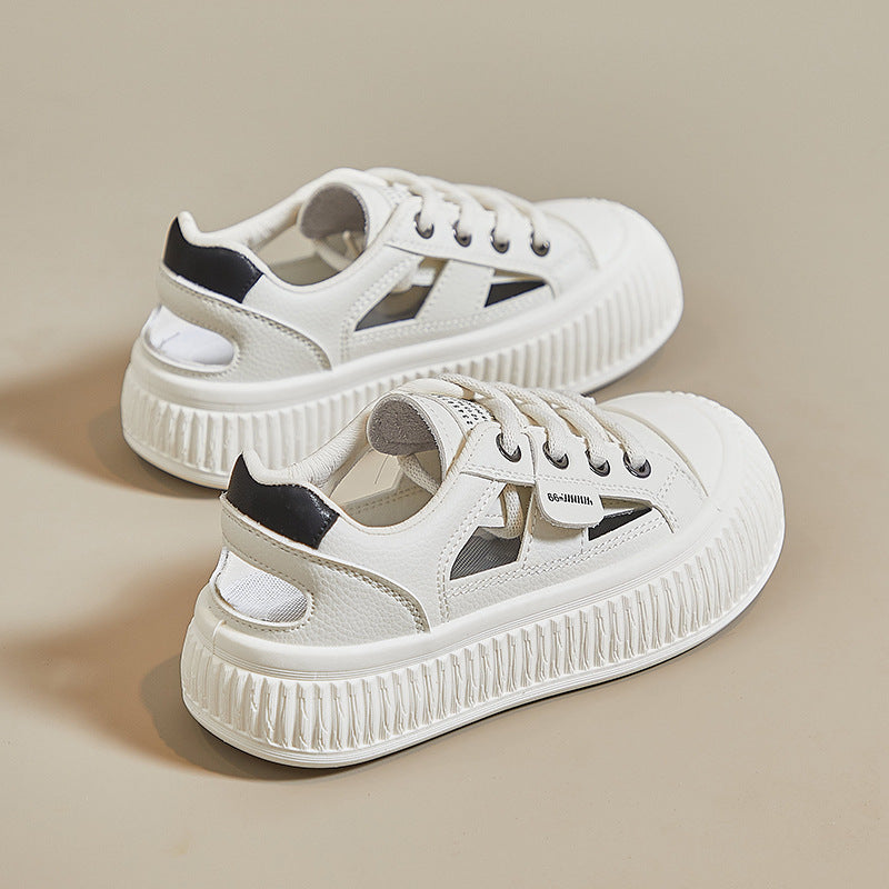 Femmes respirantes Sneakers Casual Hollow-out Chunky-soled Chaussures blanches polyvalentes