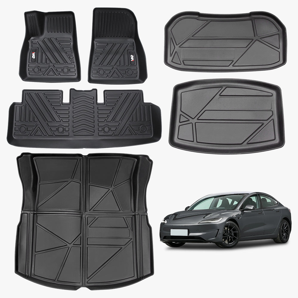 Tapis de sol TPE pour Tesla modèle 3 2023- 6 PCS imperméable à l'eau en plein milieu