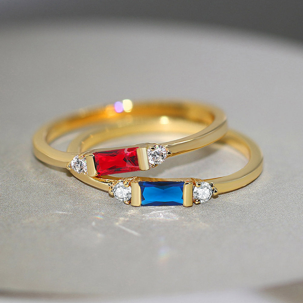 Anneau de fiançailles géométrique Zircon incrusté Accessoires dorés 14K
