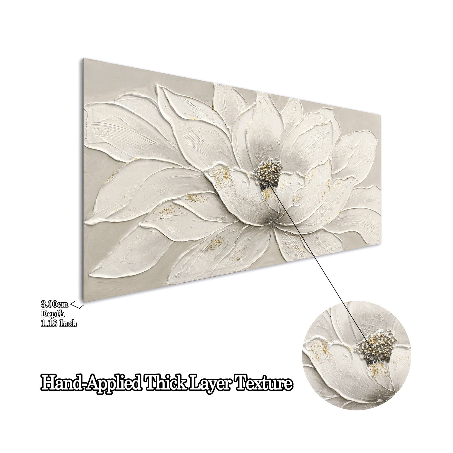 24x48 blanc lotus fleur toile d'art mural