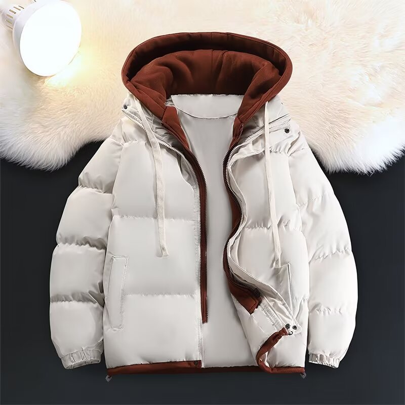 Couples Étudiant faux deux-pièces Puffer Veste en coton manteau