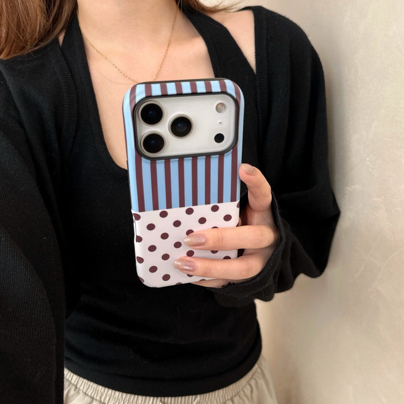Cas de téléphone à point rayé Polka avec support et fixation magnétique