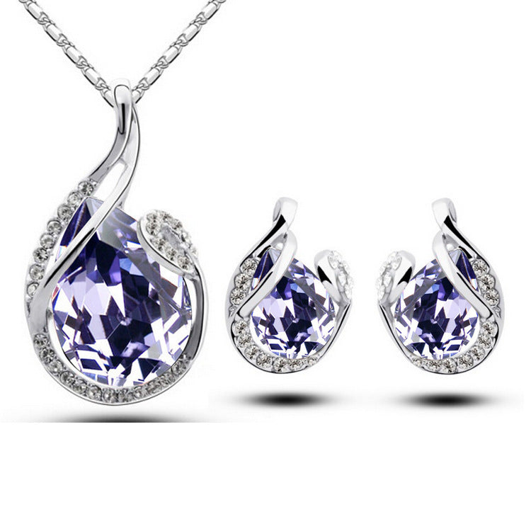 3pcs Strass Collier ensemble avec boucles d'oreilles Mode en forme de goutte d'eau pour femmes Val