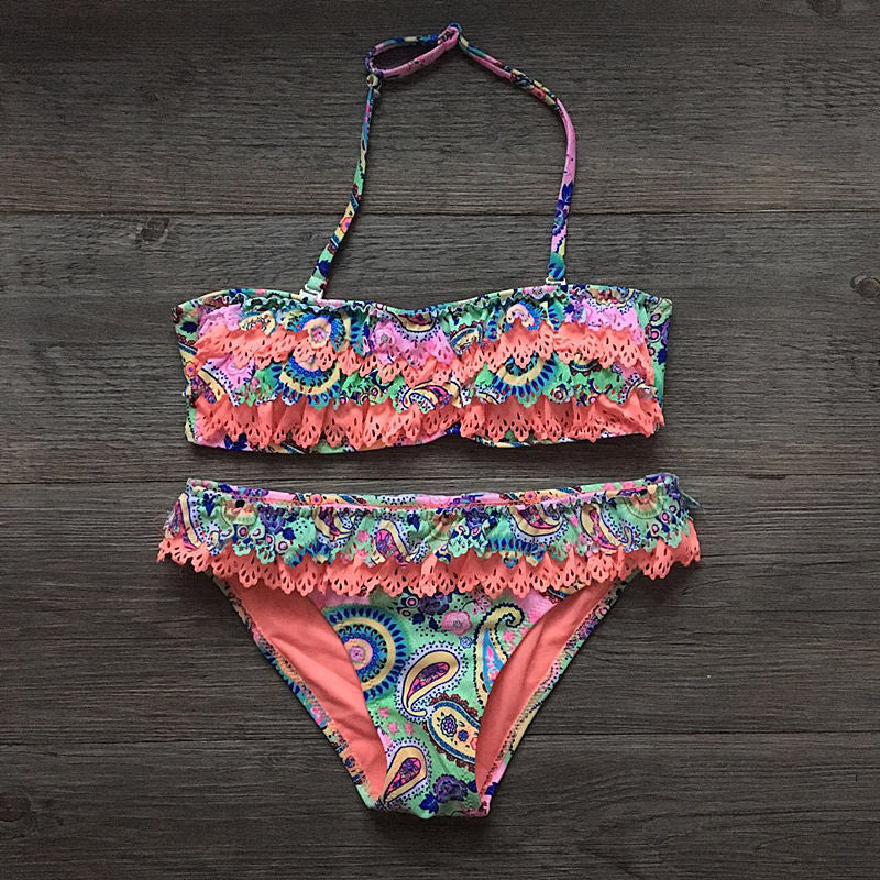 Maillot de bain bikini pour enfants Multicouche Ruffle Bikini Port de fille