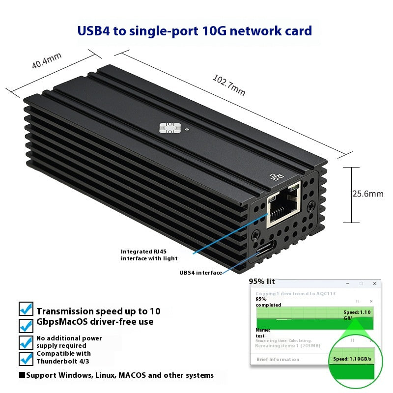 Leyu USB4 Nic 10G Compatible avec le port électrique Lightning 10 Gigabit