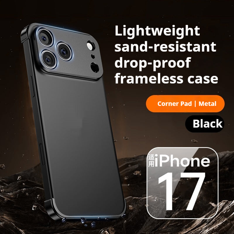 Plaquette à quatre corners en métal pour Iphone17promax Boîtier de téléphone ultra-mince sans cadre de protection C
