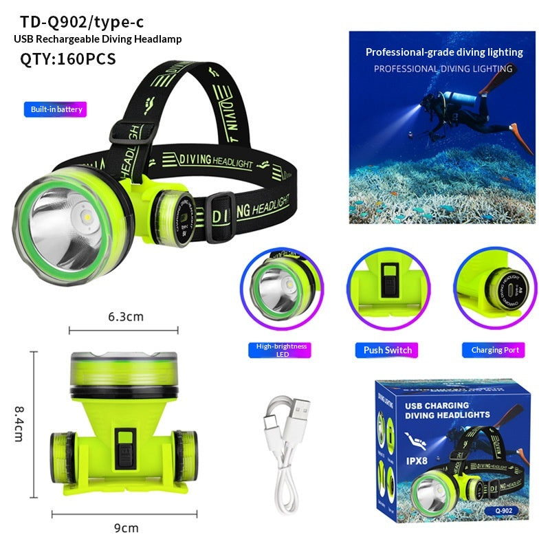 Plongée Forte Lumière Fixe Focus Tête-montée Long Batterie Plongée Tête Lumière de pêche
