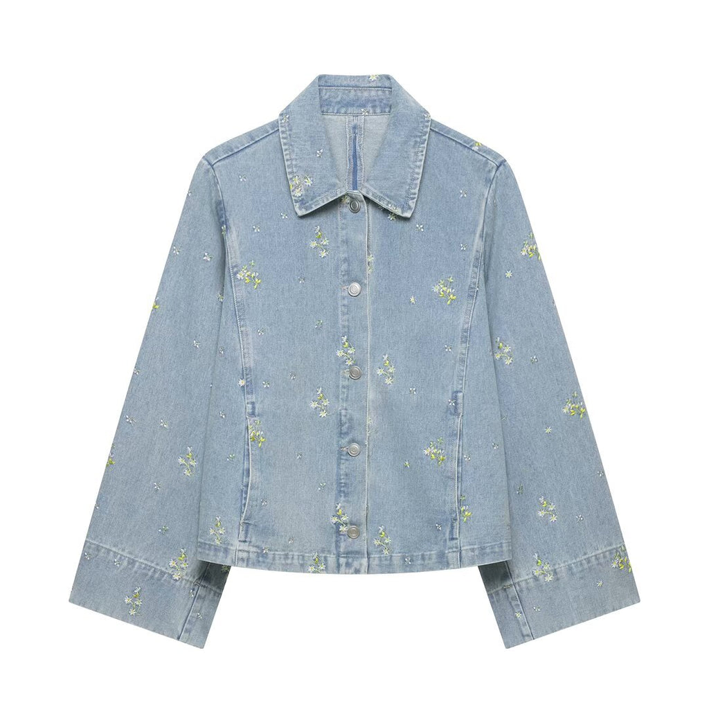 Veste de denim brodée Florale Casual