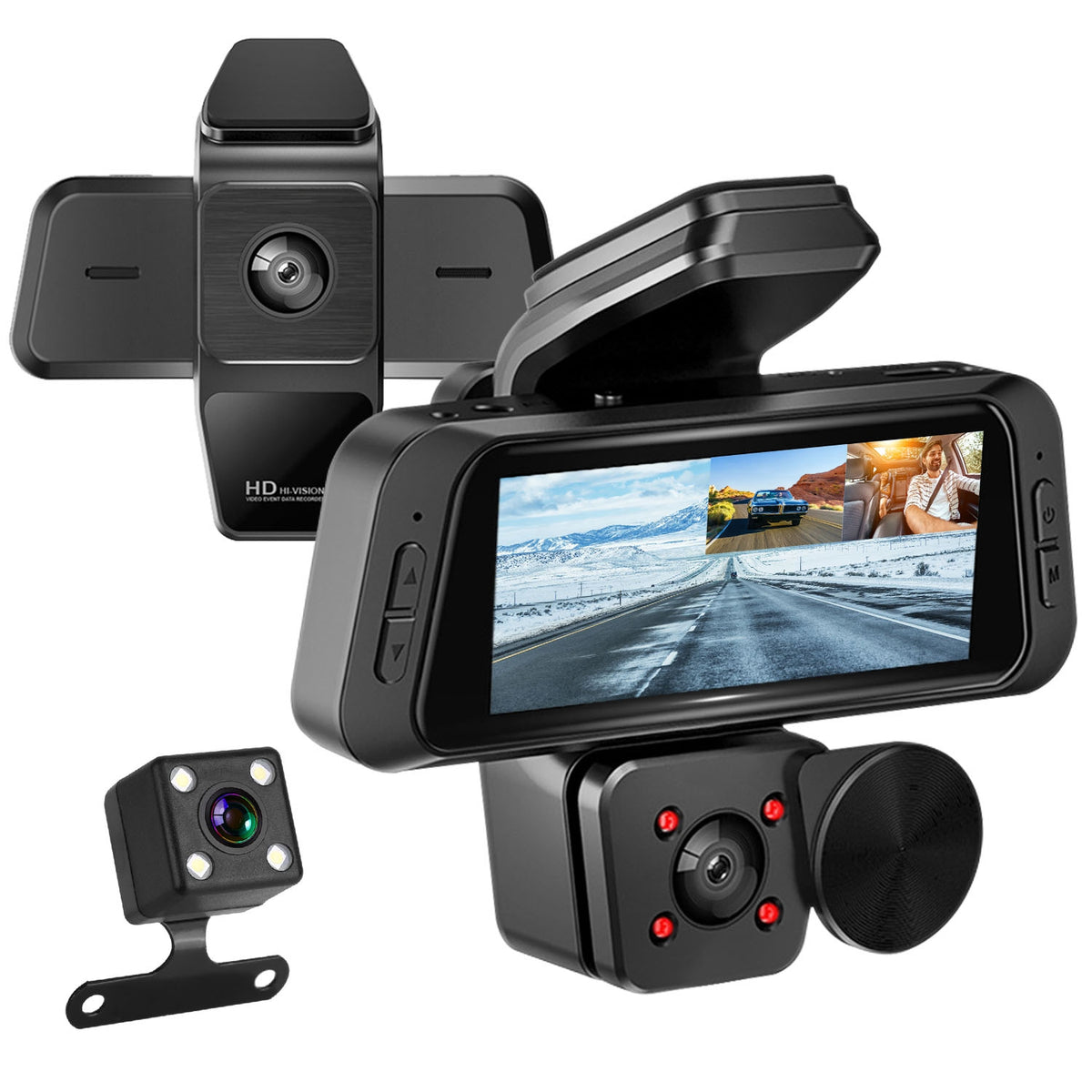 1080P FHD 3 Channel WiFi Dash Cam 170 Degree Wide Angle Caméra de voiture triple avec IR Night G