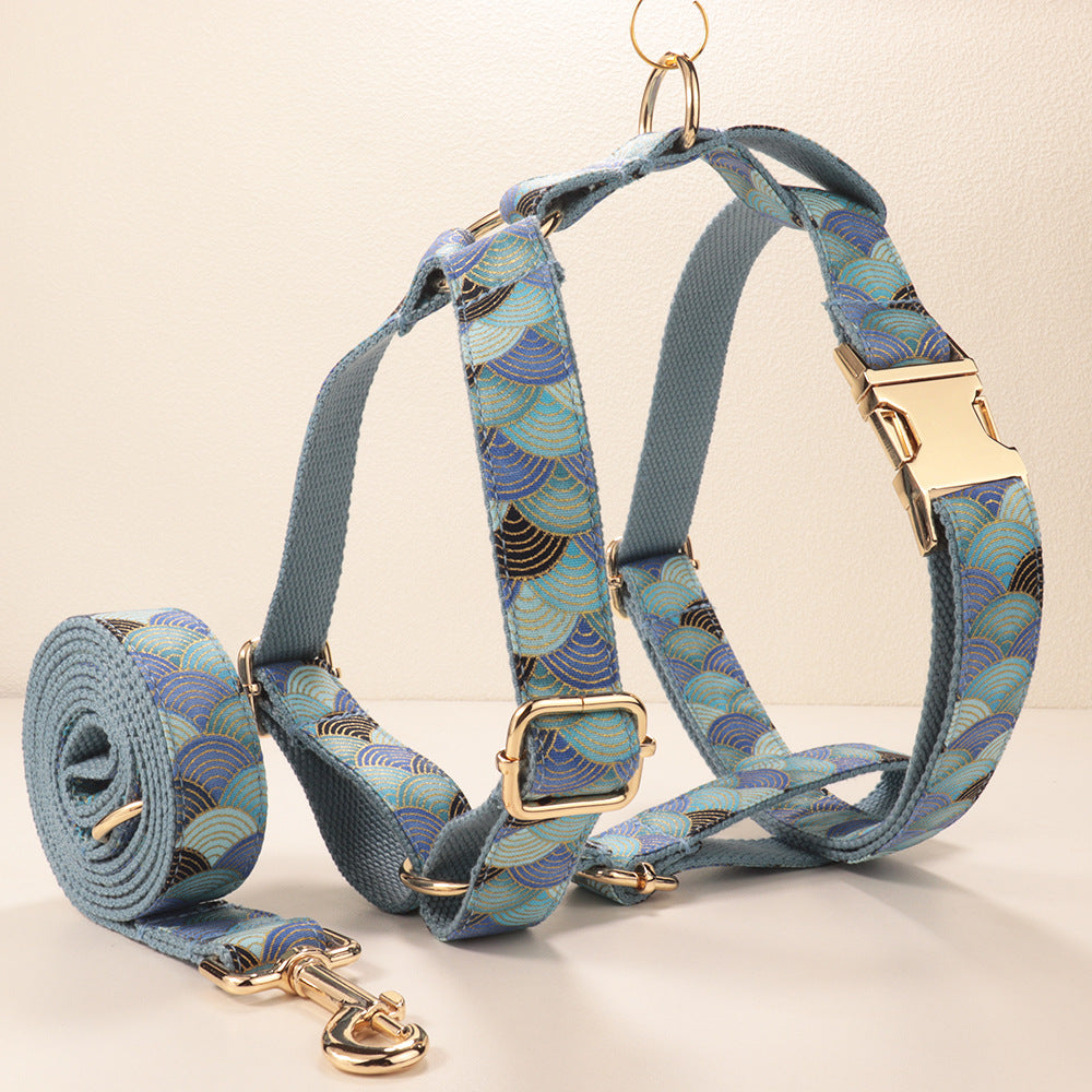 Collier de chien bleu nuancé-pattern doré