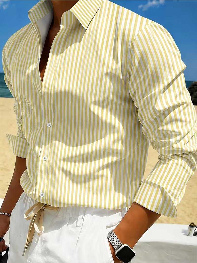 Chemise à manches longues rayées pour homme pour l'été