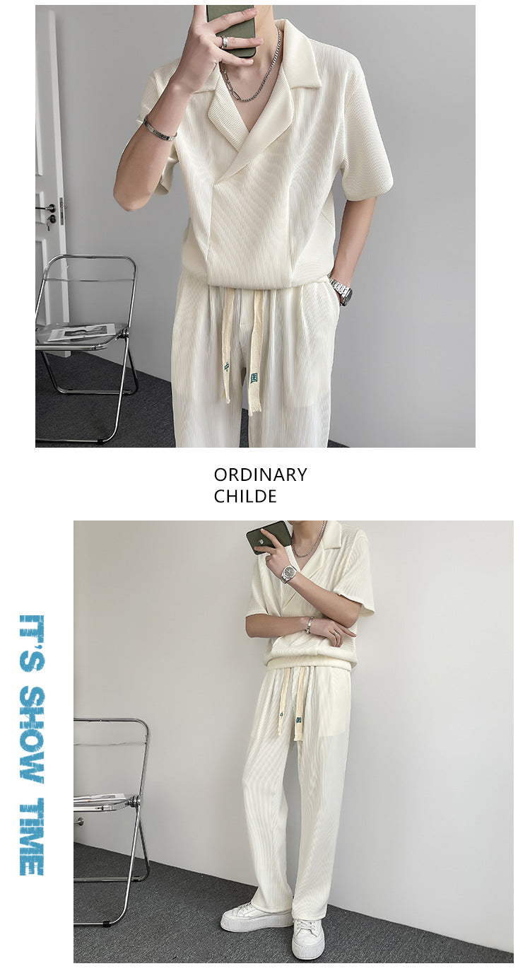 Chemise en soie de glace mince d'été Outfit Hommes Sports de loisirs Ensemble deux pièces