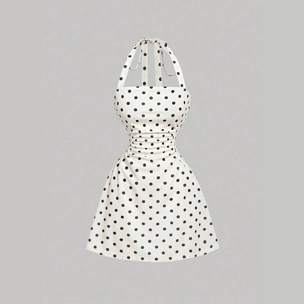 Robe de sangle spaghetti sans dos en tissu plissé couleur solide pour femme