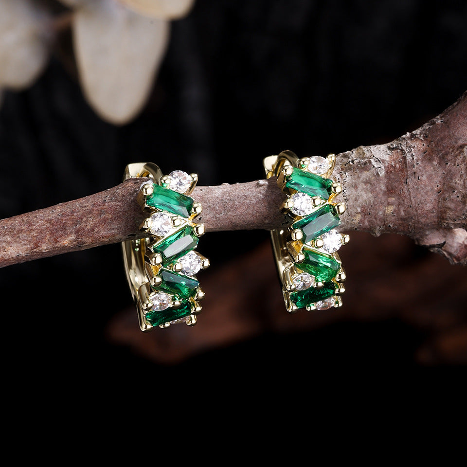 Boucles d'oreilles Femmes Emerald-Tone Baguette CZ Huggie Hoop