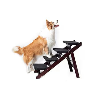 Escaliers de chien en bois Étapes - pliable 4 niveaux Escaliers et rampe pour animaux de compagnie parfait pour les lits et les voitures -