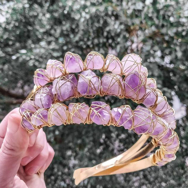 Cristal naturel Quartz Couronne Né Améthyste Gemme Coiffure de mariage