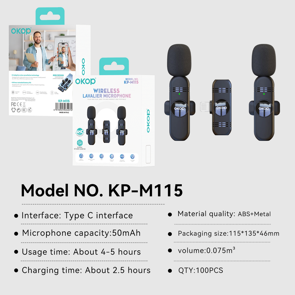 KP-M115 Modèle de microphone Lavalier sans fil le mieux vendu pour les Vlogs