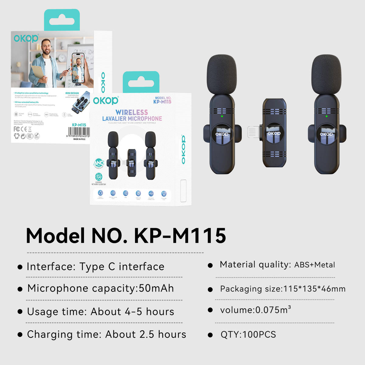 KP-M115 Modèle de microphone Lavalier sans fil le mieux vendu pour les Vlogs