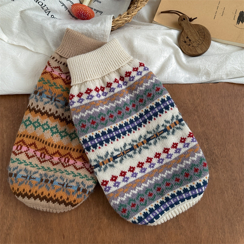 Chandail beige rayé Retro Chandail d'automne