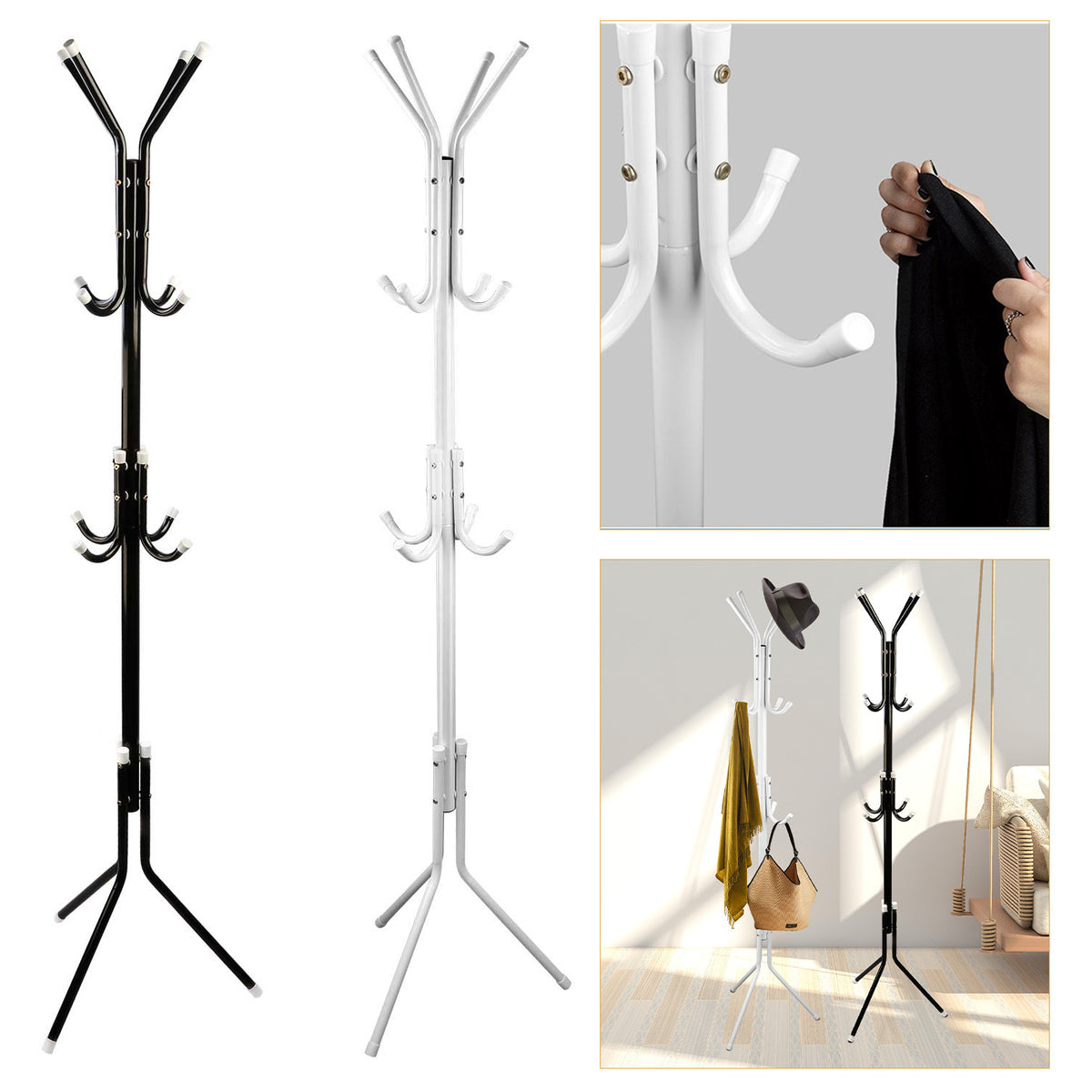 Options Black-White -- Organisateur de rack de chapeau de manteau permanent 1Pc
