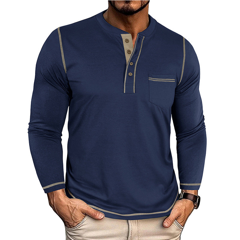 T-shirt homme col rond avec une poche Henley et manches longues