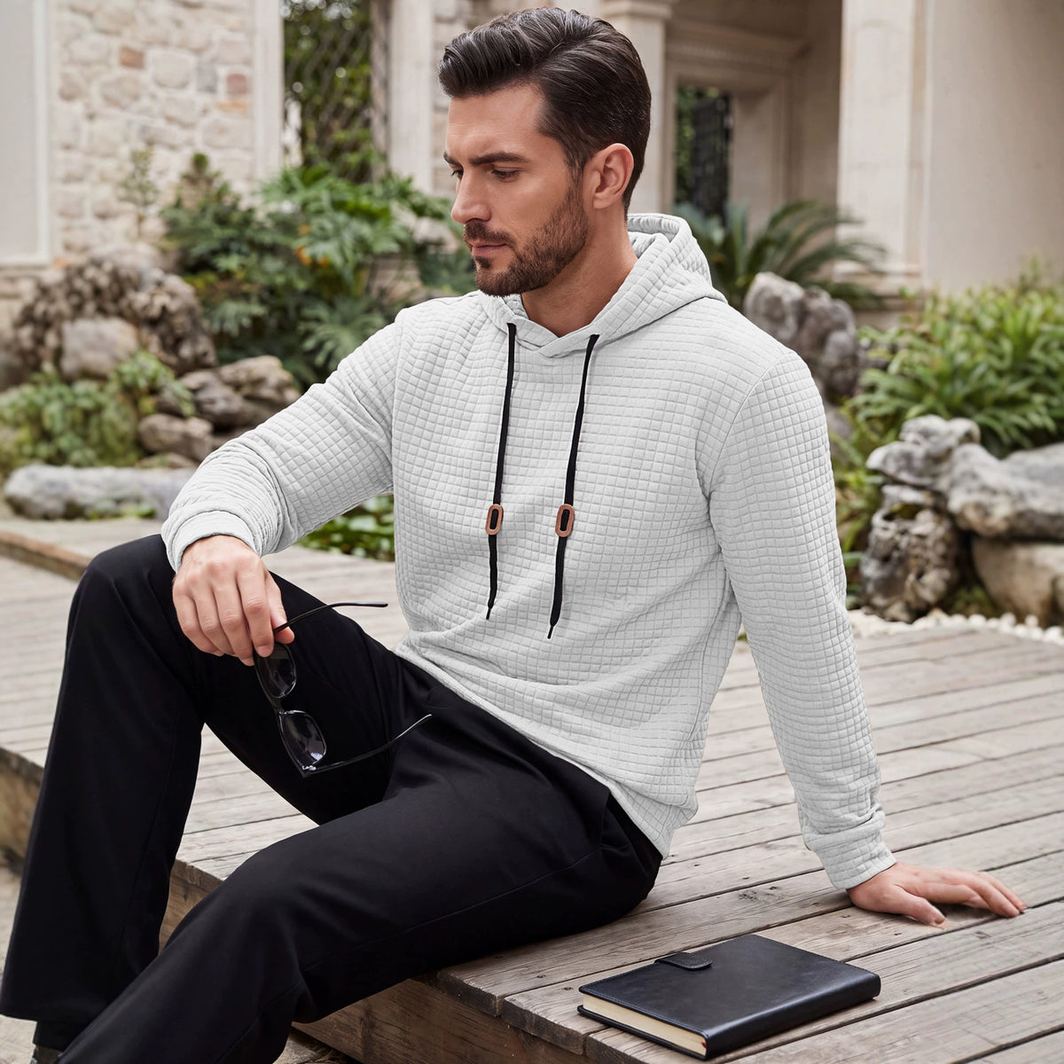 TransfrontiÃ ̈re Amazon hommes petite place Texture Chandail Ã capuchon cordon à capuche Casual Lon