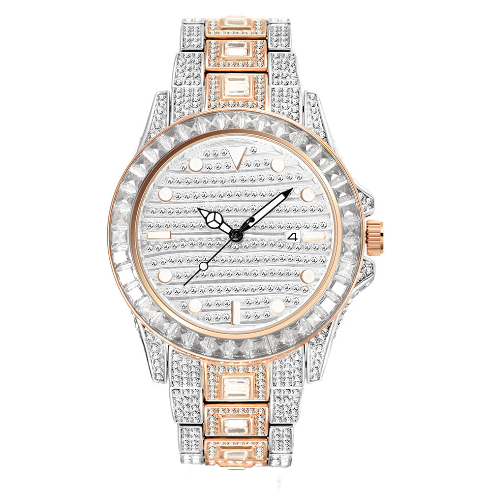 Fashion haut de gamme Gradient Rainbow Diamond Imperméable Montre Quartz Homme