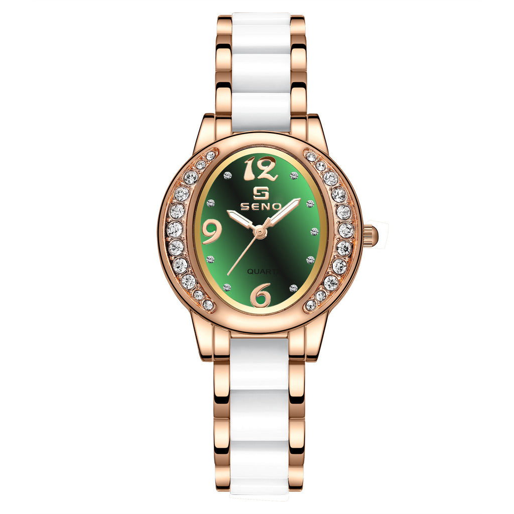 Femmes Montre élégant Oval Diamond incrusté Imperméable Quartz Montre avec une lumière Di