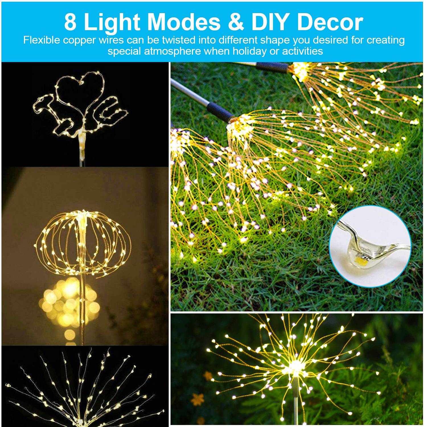 2Pcs Solar Powered Starburst Lights 240 LEDs Firework Lampe Jardin Chemin Lumières Decor pour Sp