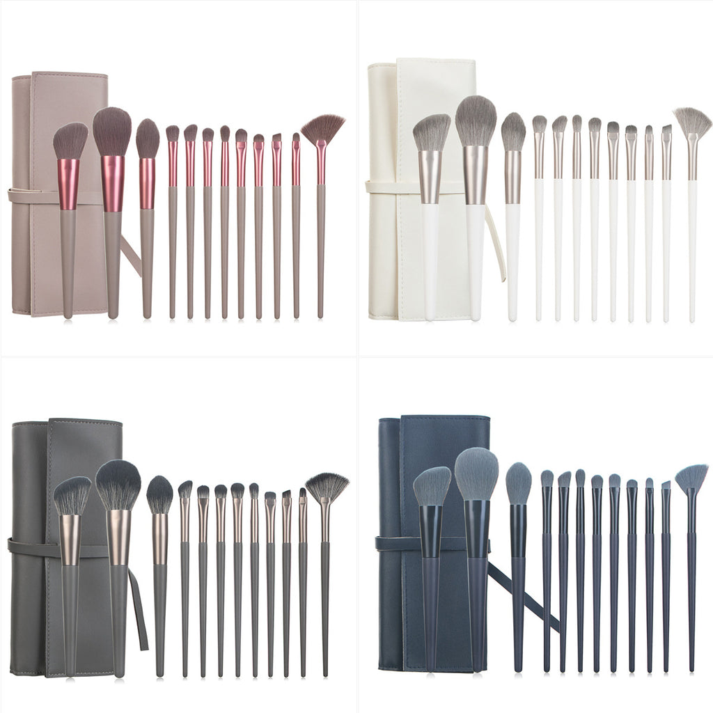 Set de brosse de maquillage 12 pièces avec 4 couleurs et un sac de maquillage