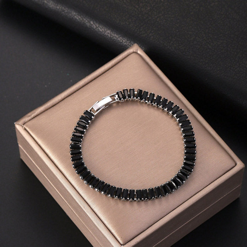 Bracelet de tennis noir de luxe Zircon Élégant geométrique laiton bijoux Femmes Party Mariage Da