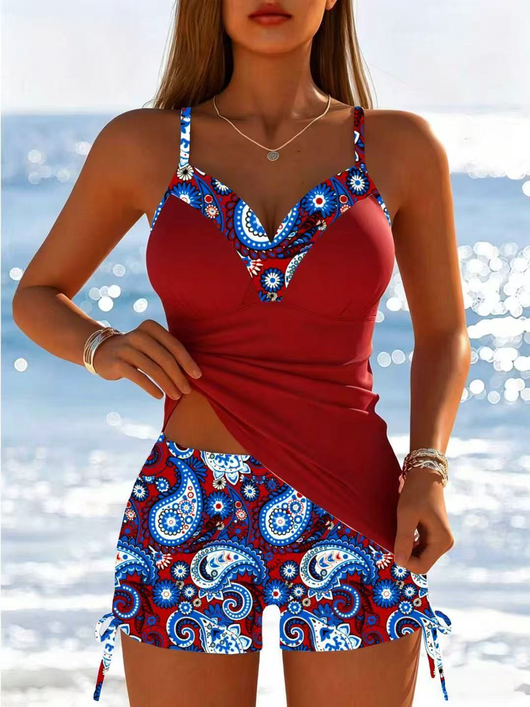 Maillot de bain à deux pièces imprimé numérique pour femme