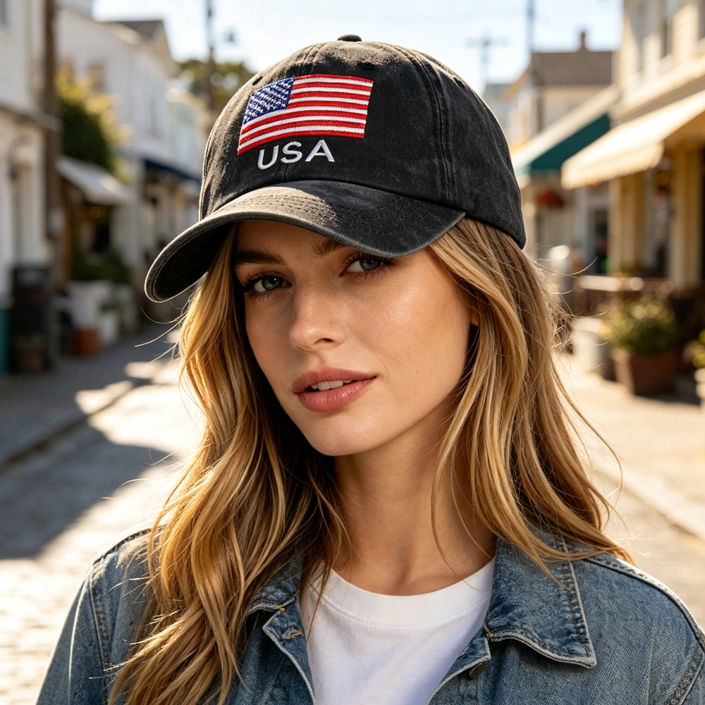 Casquette de baseball lavée 2pcs vintage avec logo American Flag USA