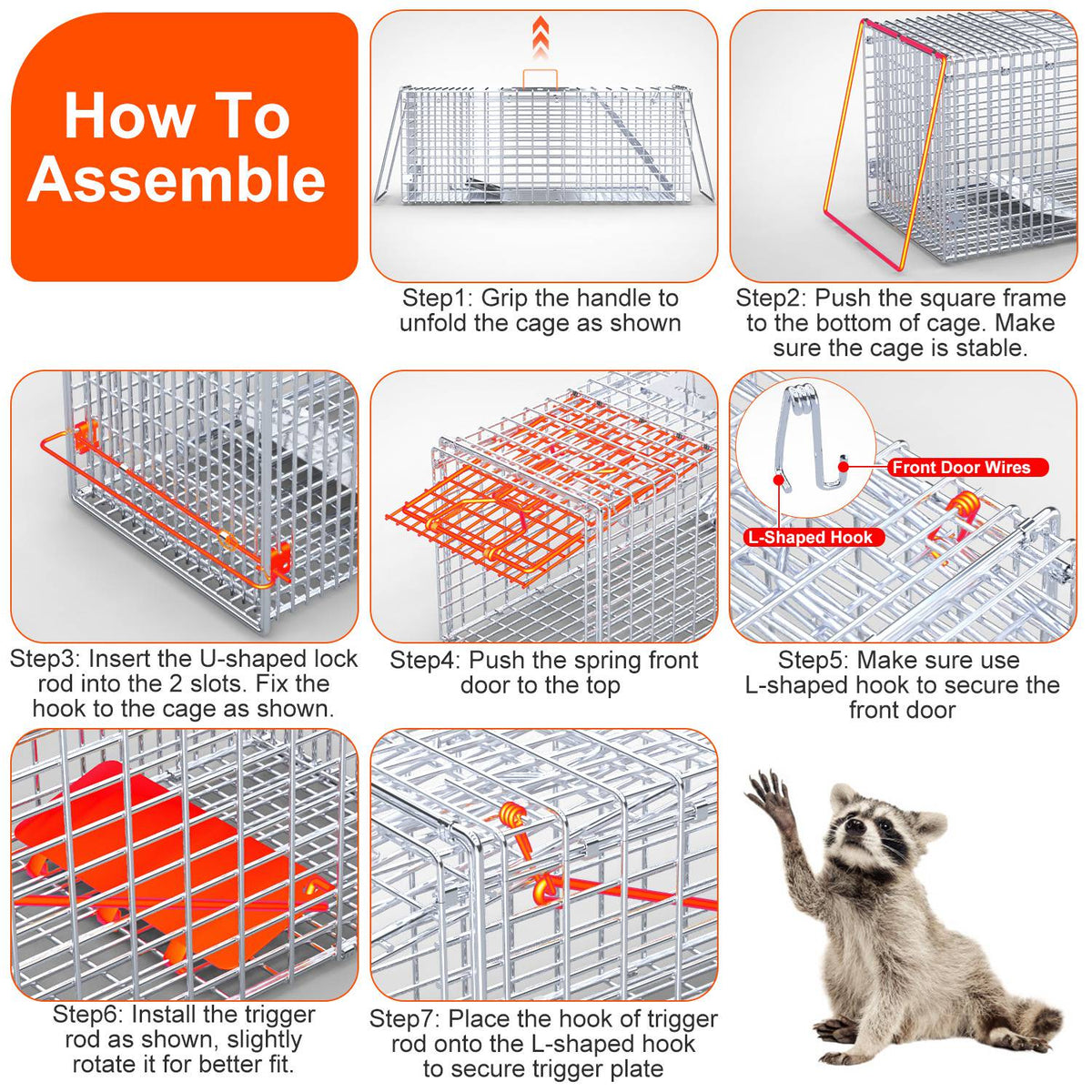 1Pc Trap d'animaux vivants Cage 37x14x15in Pliage Catch et libérer humain Trap de chat galvanisé