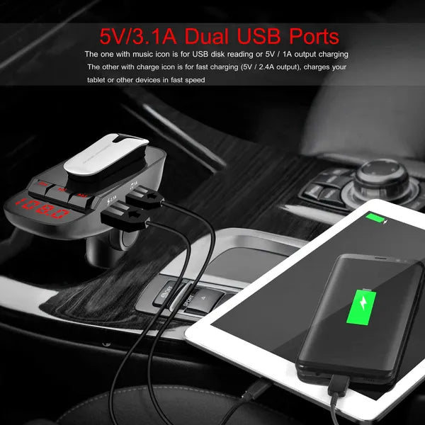 Emetteur FM de voiture W / Earpie sans fil 2 ports de charge USB sans mains Call MP3 Player