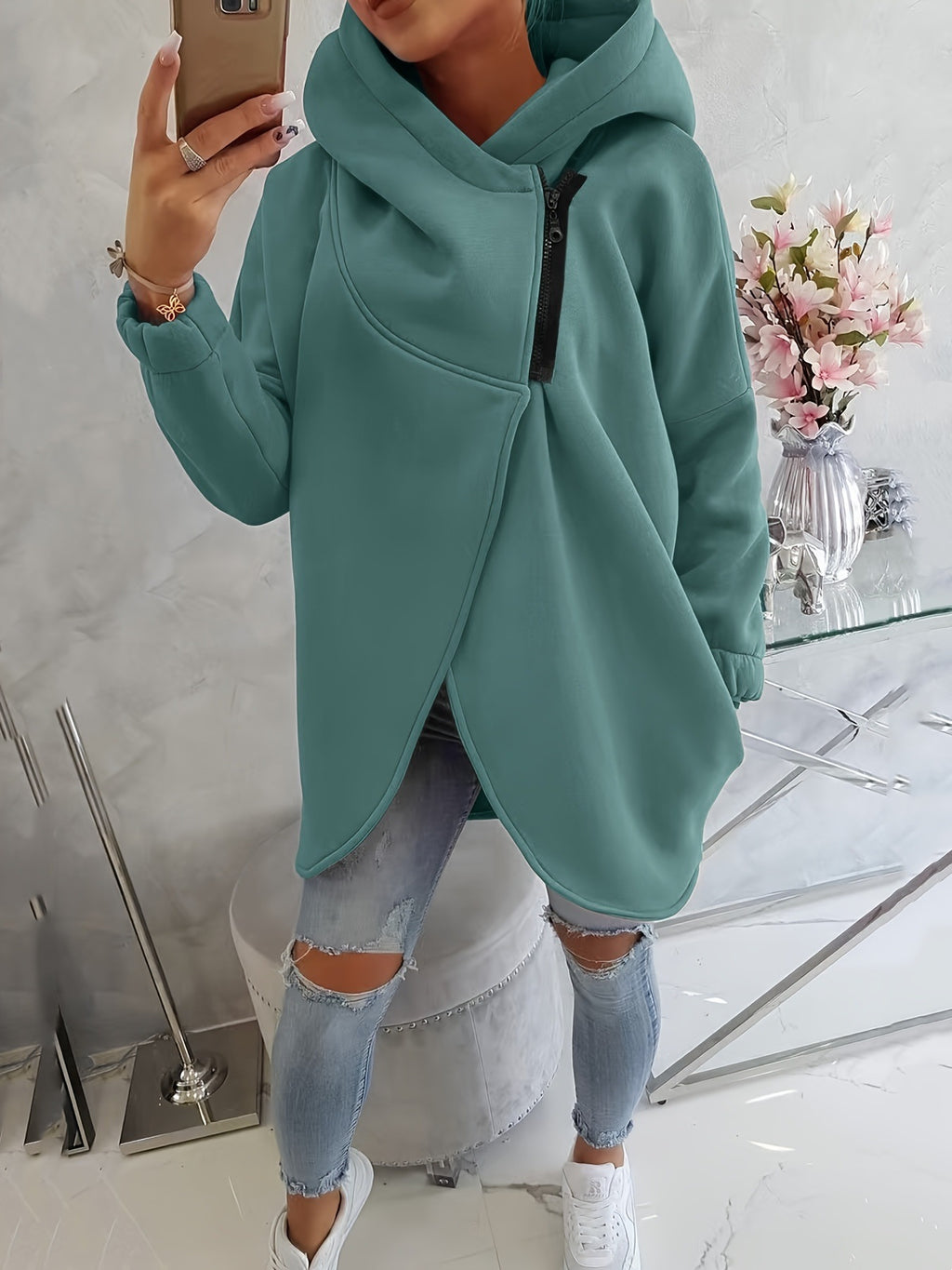 Sweat-shirt casual à capuche noir à manches longues européen et américain avec fron