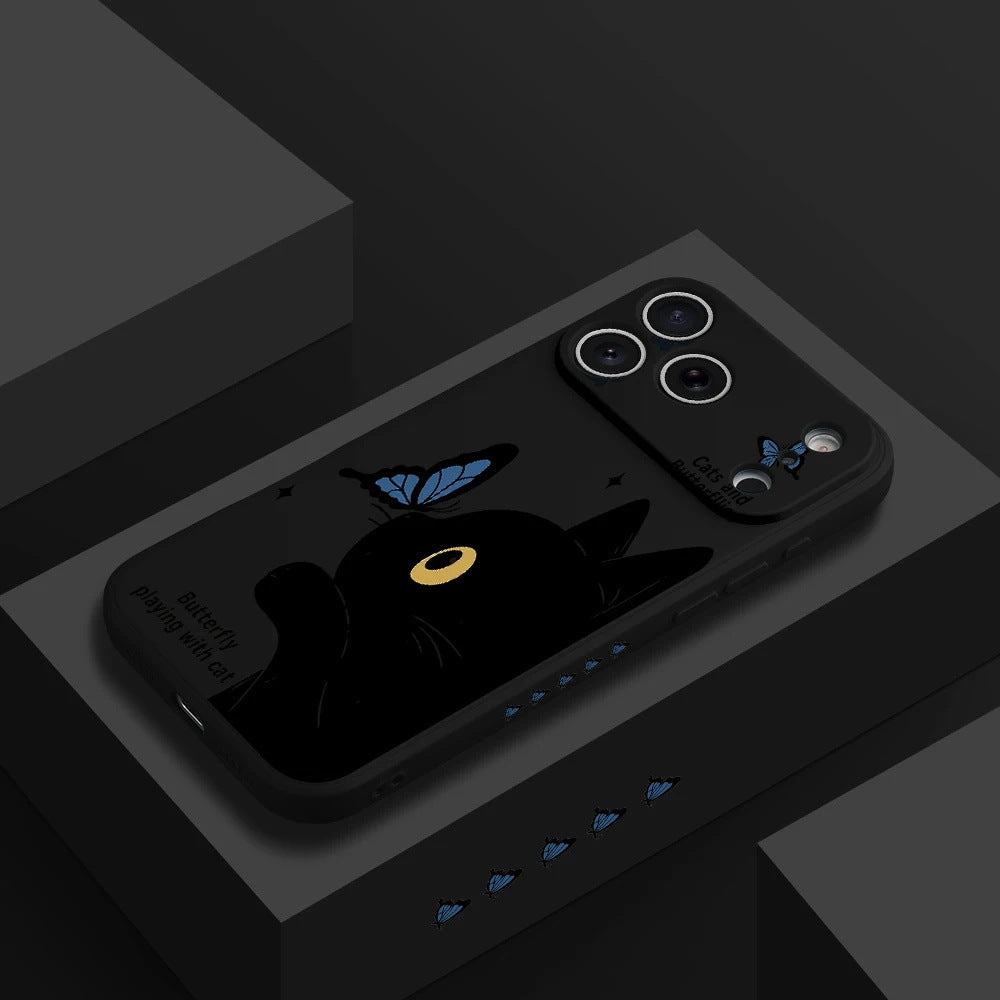 Étui de téléphone tout inclus en silicone papillon et chat